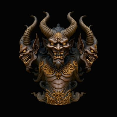 Three-Headed Demon Statue Design 1 3D Print Model