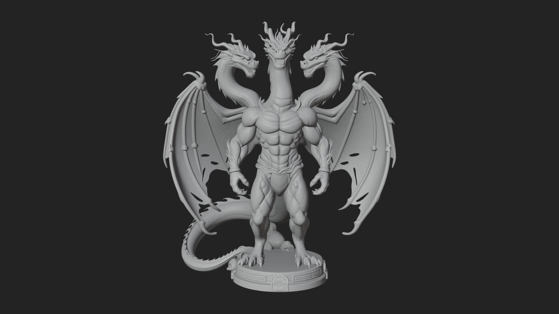 Three-Headed Demon Statue Design 5 3D Print Model 3D Model