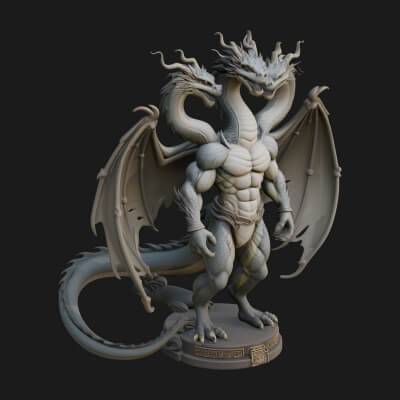 Three-Headed Demon Statue Design 5 3D Print Model