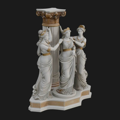 Three Maidens Column Statue Design 1 3D Print Model