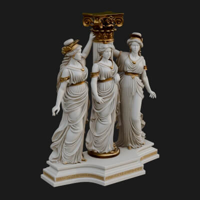 Three Maidens Column Statue Design 4 3D Print Model