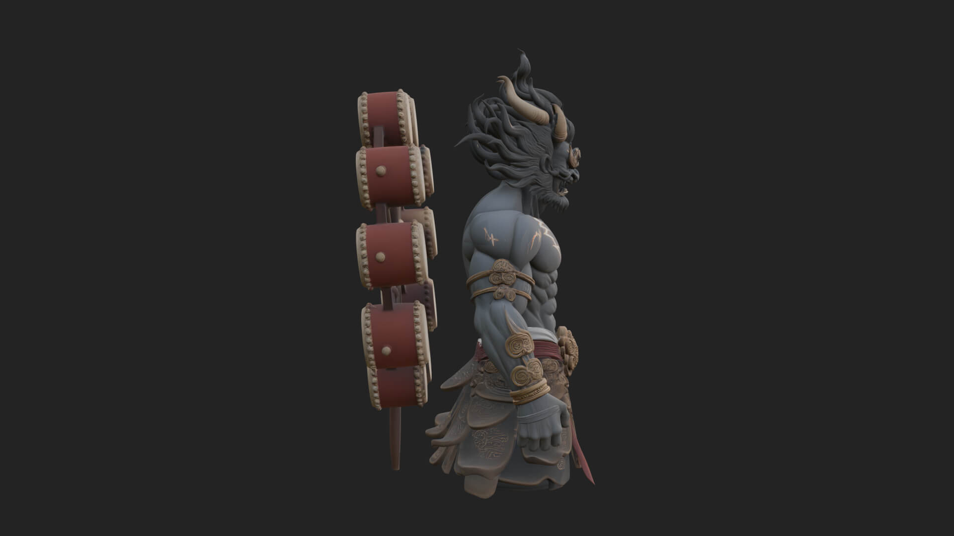 Thunder Drum God Statue Design 1 3D Print Model 3D Model