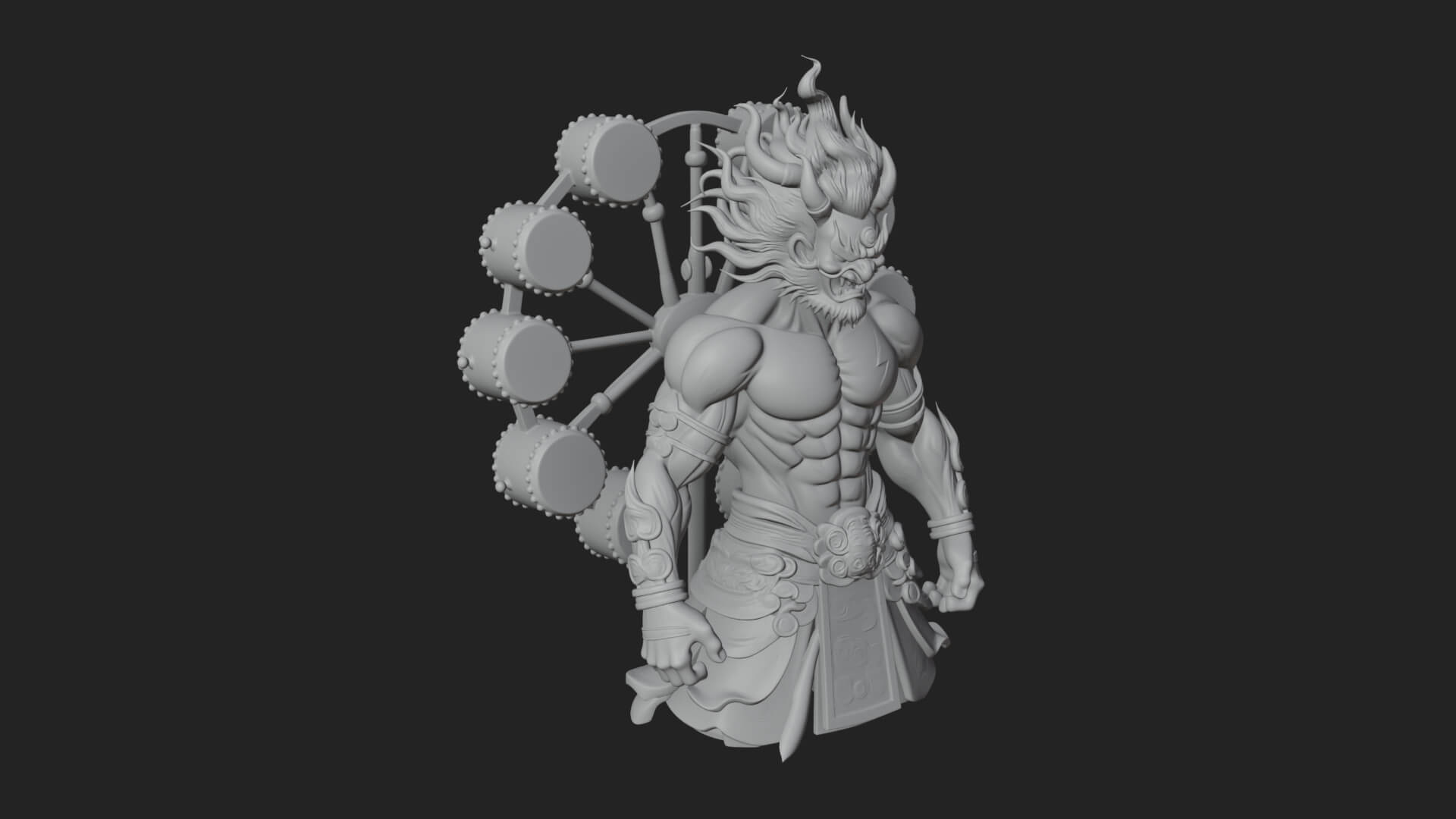 Thunder Drum God Statue Design 1 3D Print Model 3D Model
