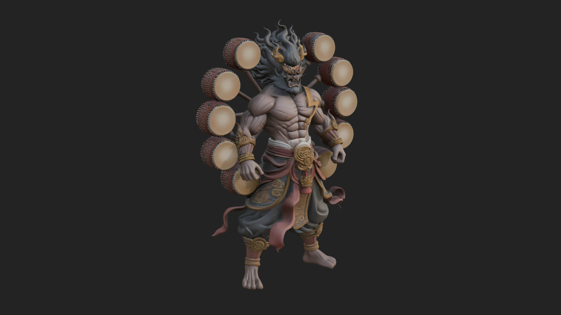 Thunder Drum God Statue Design 2 3D Print Model 3D Model