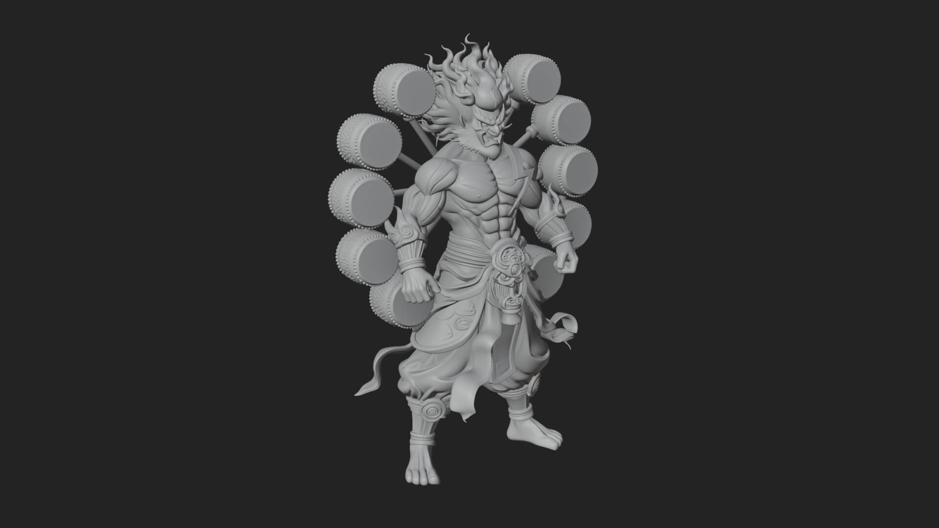 Thunder Drum God Statue Design 2 3D Print Model 3D Model