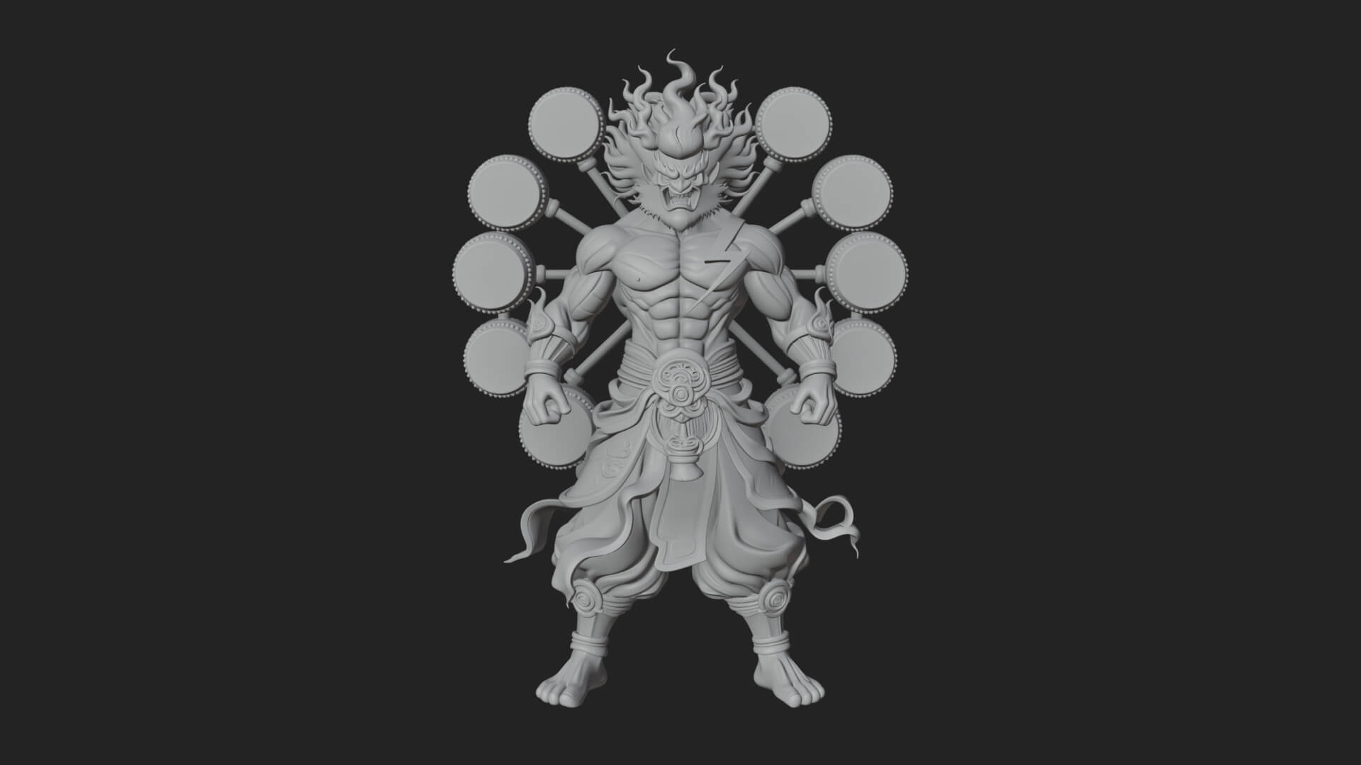Thunder Drum God Statue Design 2 3D Print Model 3D Model