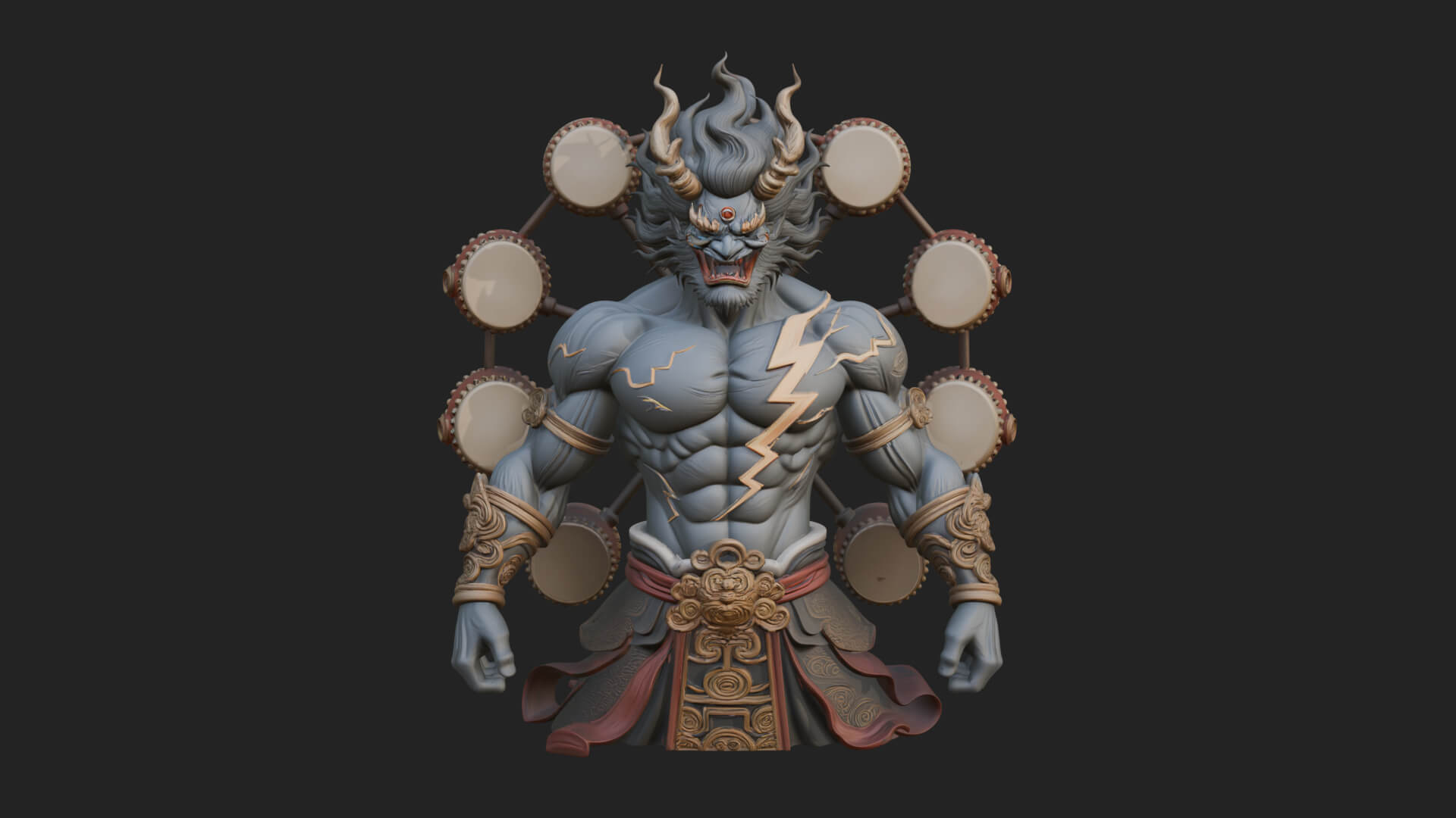 Thunder Drum God Statue Design 3 3D Print Model 3D Model