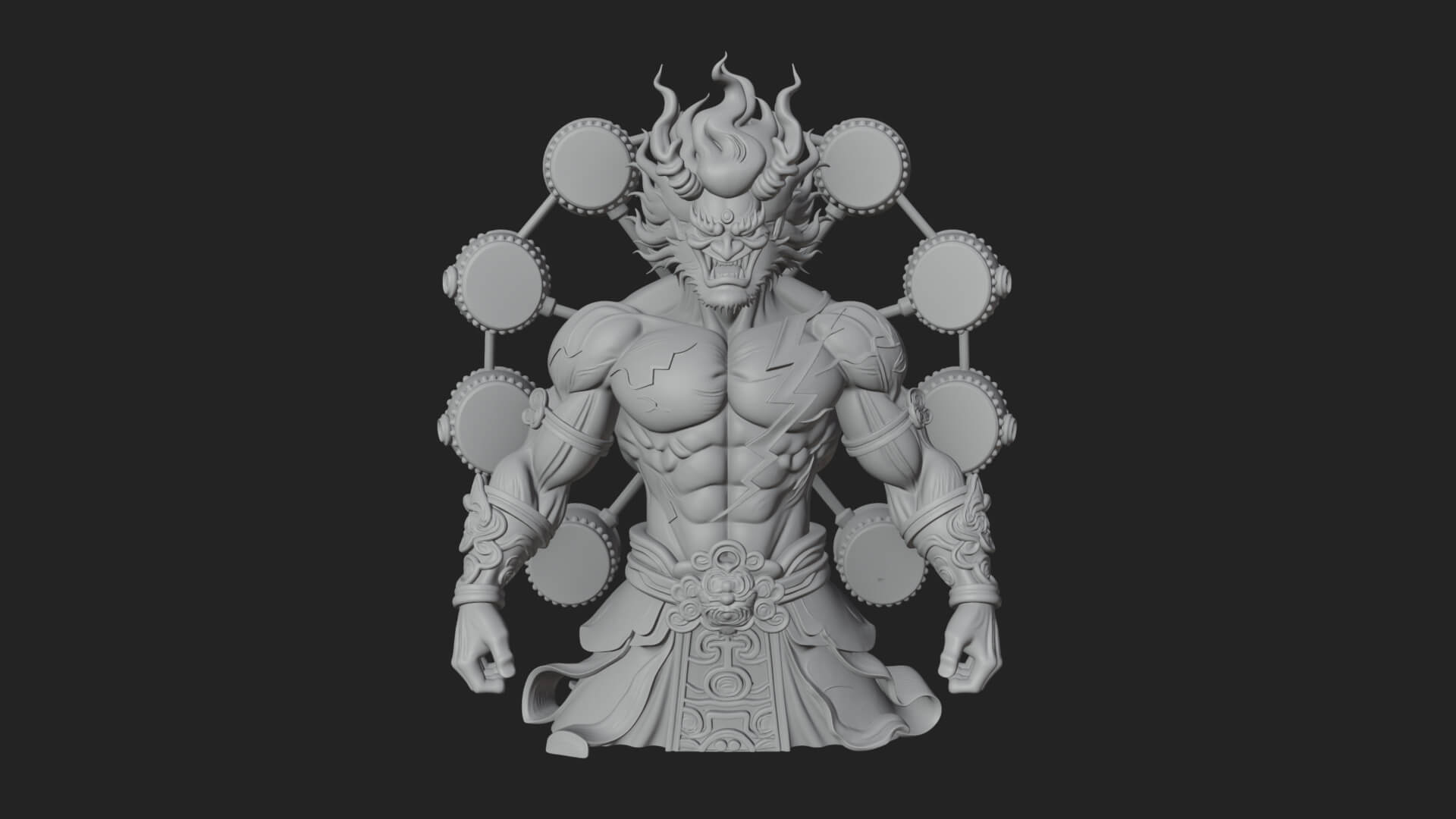 Thunder Drum God Statue Design 3 3D Print Model 3D Model