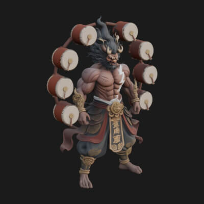 Thunder Drum God Statue Design 4 3D Print Model