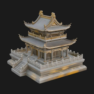 Tiered Pagoda Hall Temple Design 10 3D Print Model