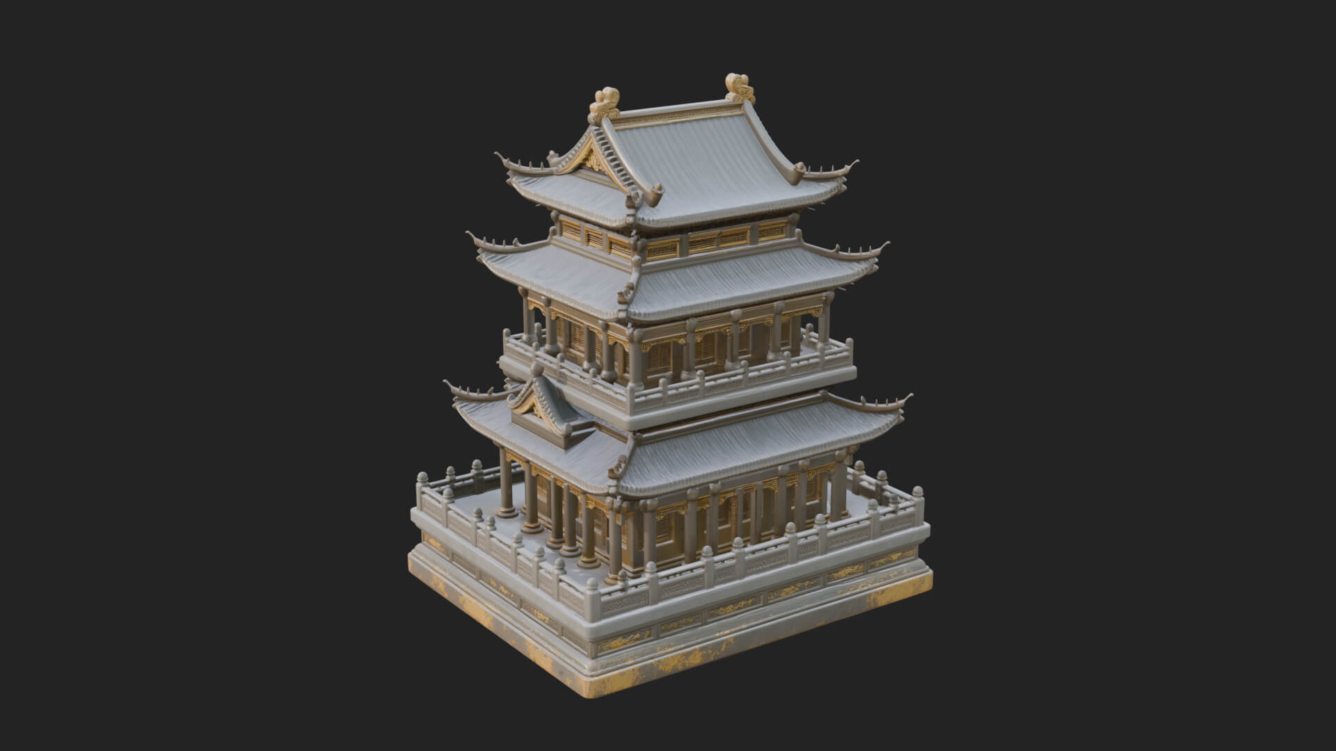 Tiered Pagoda Hall Temple Design 11 3D Print Model 3D Model