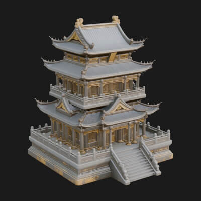 Tiered Pagoda Hall Temple Design 11 3D Print Model