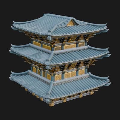 Tiered Pagoda Hall Temple Design 13 3D Print Model
