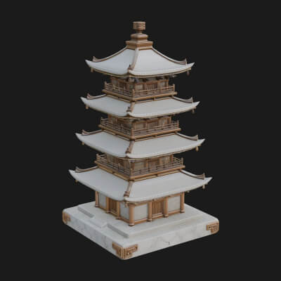 Tiered Pagoda Hall Temple Design 16 3D Print Model