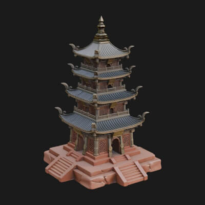 Tiered Pagoda Hall Temple Design 24 3D Print Model