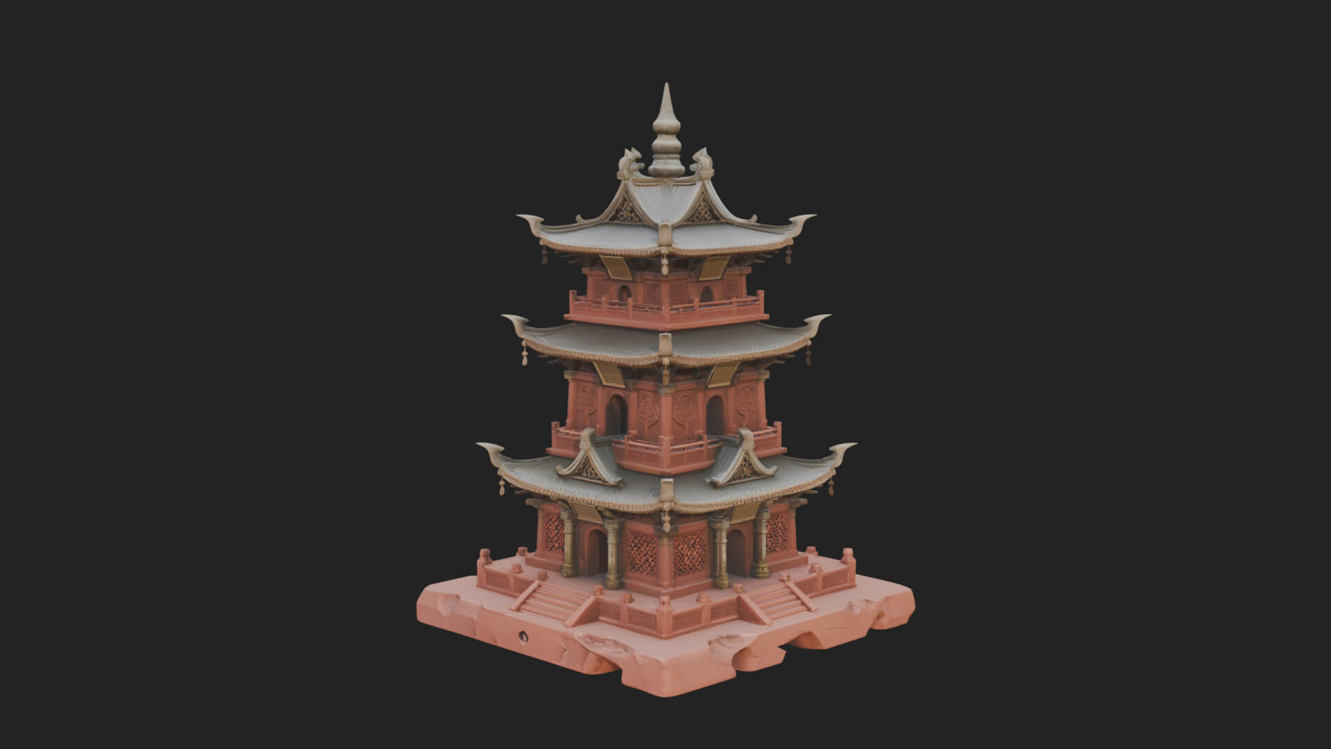 Tiered Pagoda Hall Temple Design 25 3D Print Model 3D Model