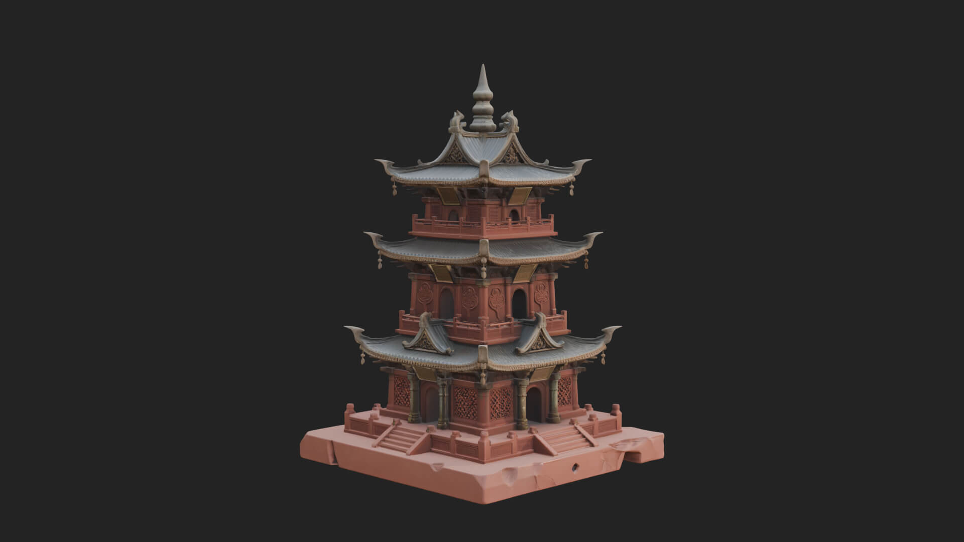 Tiered Pagoda Hall Temple Design 25 3D Print Model 3D Model