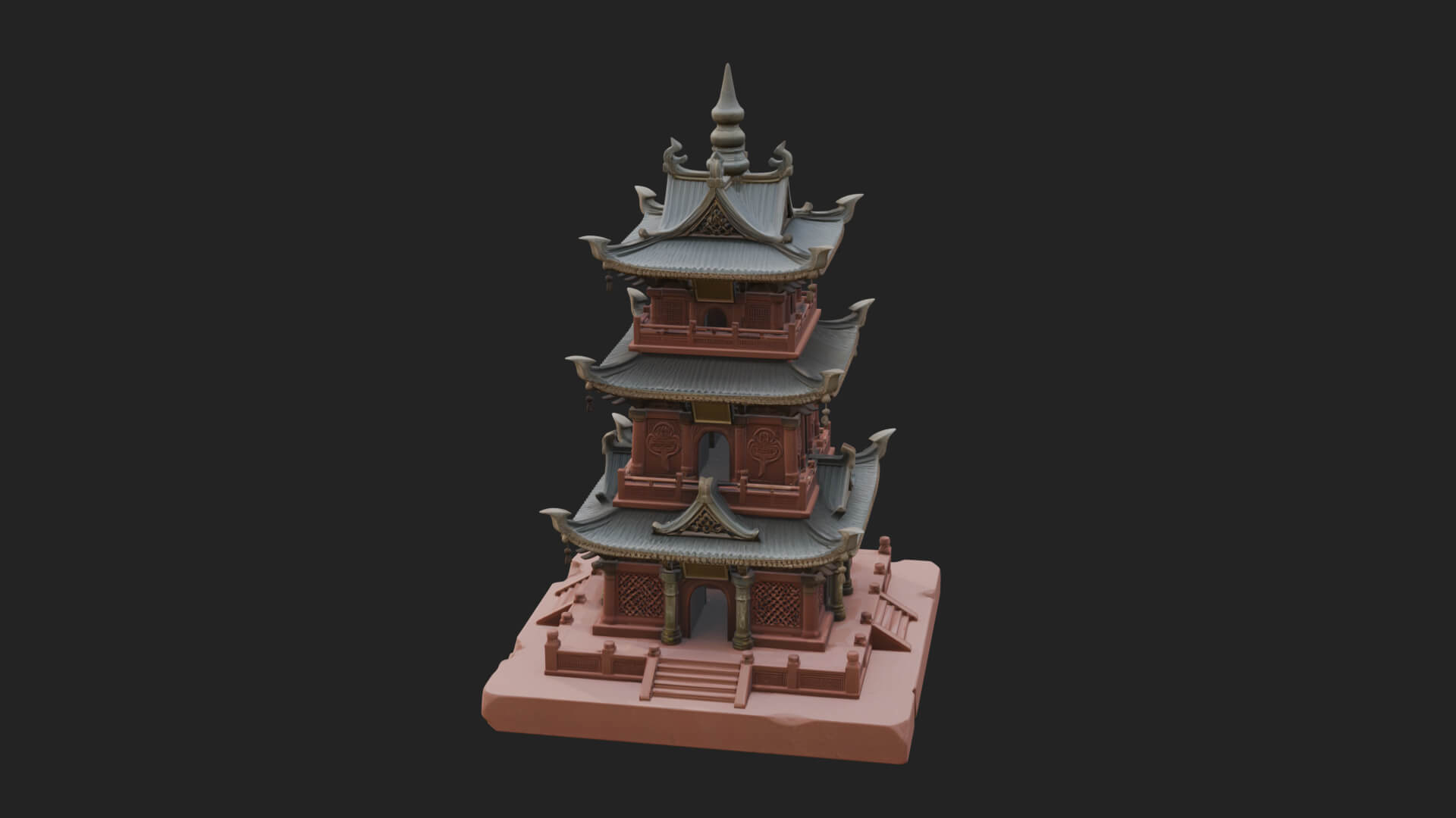 Tiered Pagoda Hall Temple Design 25 3D Print Model 3D Model