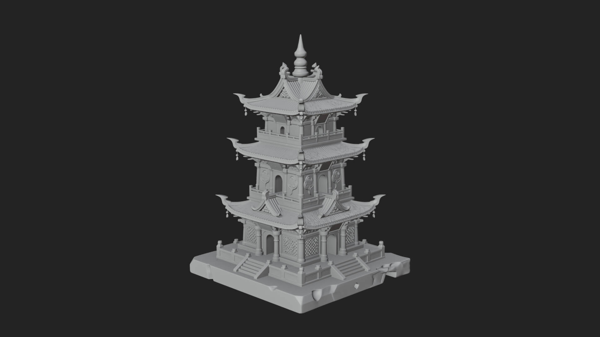 Tiered Pagoda Hall Temple Design 25 3D Print Model 3D Model