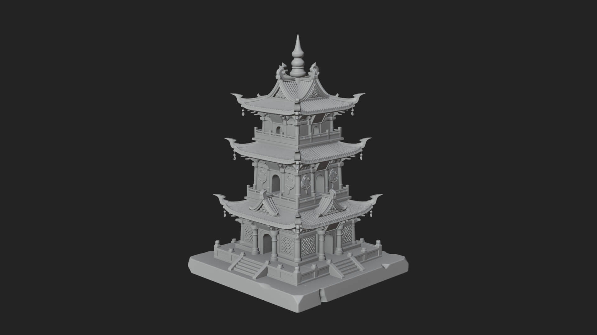 Tiered Pagoda Hall Temple Design 25 3D Print Model 3D Model