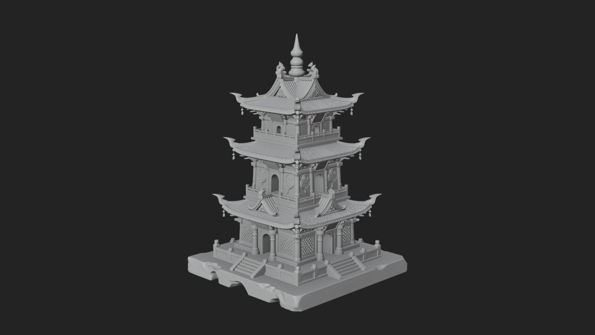 Tiered Pagoda Hall Temple Design 25 3D Print Model 3D Model