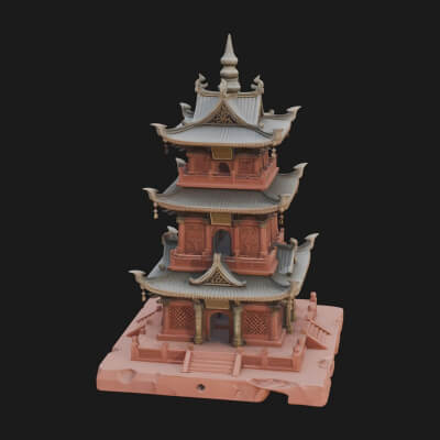 Tiered Pagoda Hall Temple Design 25 3D Print Model