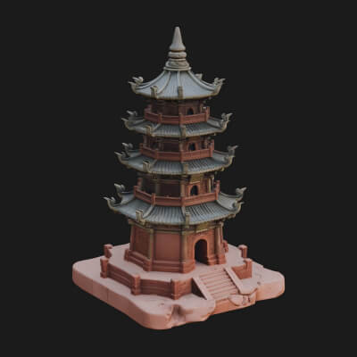 Tiered Pagoda Hall Temple Design 26 3D Print Model