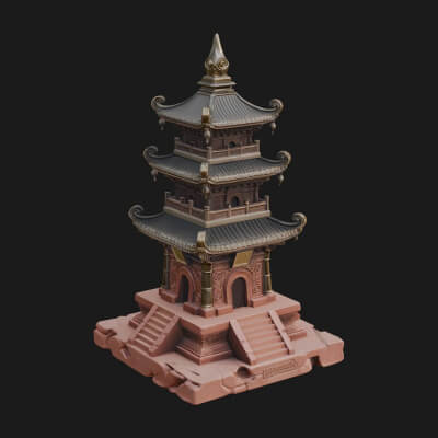 Tiered Pagoda Hall Temple Design 27 3D Print Model