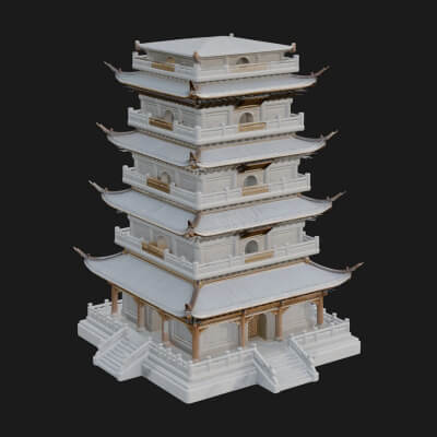 Tiered Pagoda Hall Temple Design 28 3D Print Model