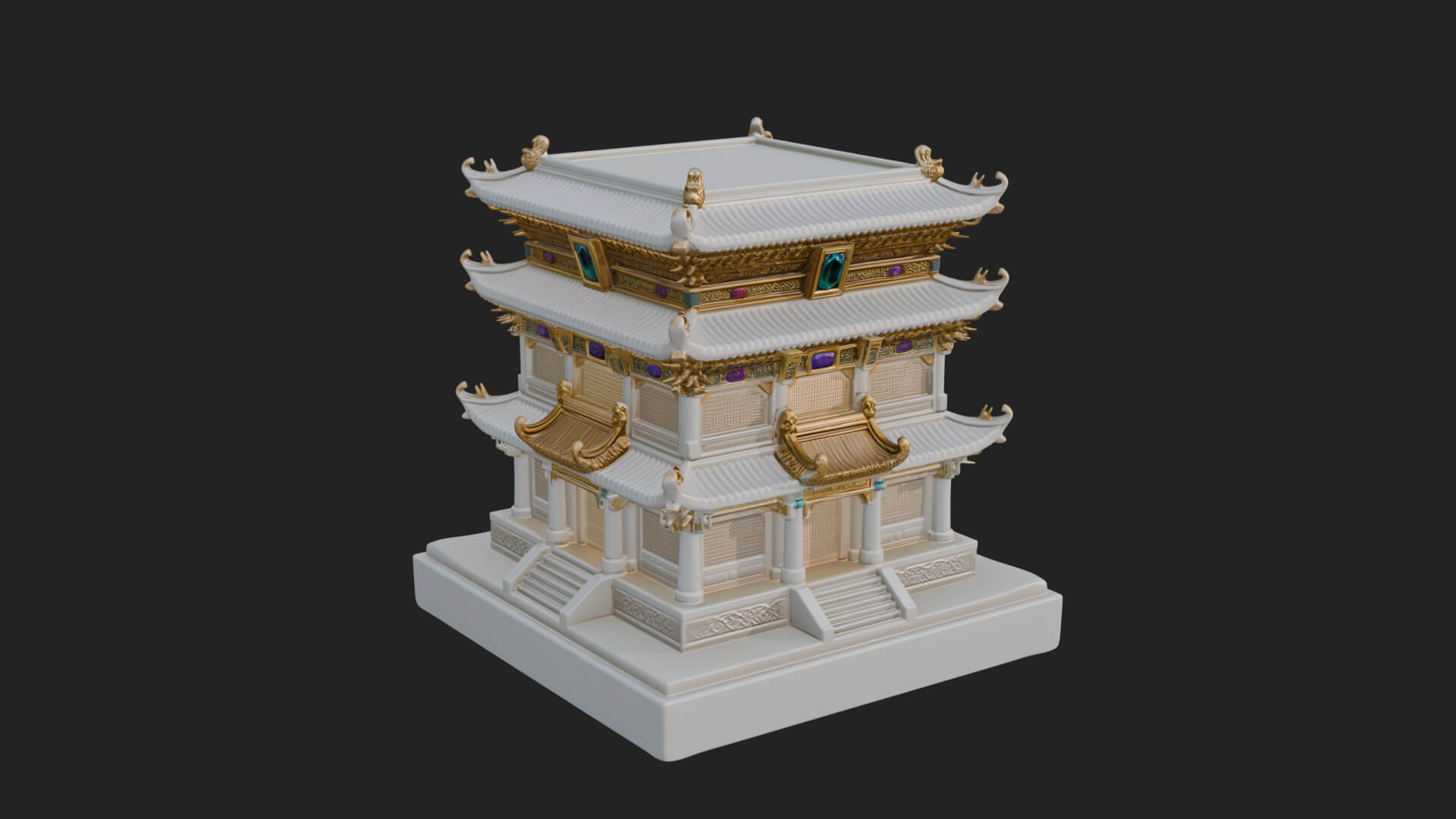 Tiered Pagoda Hall Temple Design 3 3D Print Model 3D Model