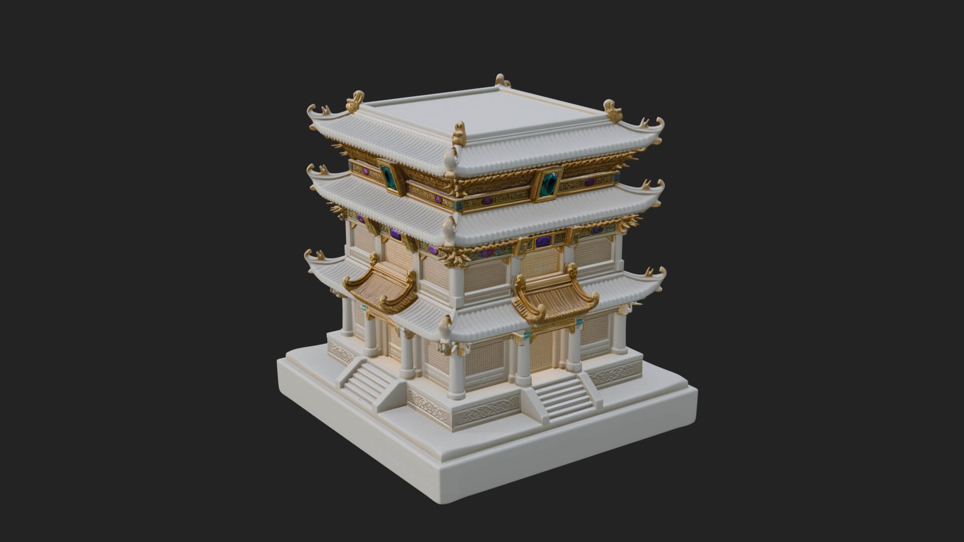 Tiered Pagoda Hall Temple Design 3 3D Print Model 3D Model