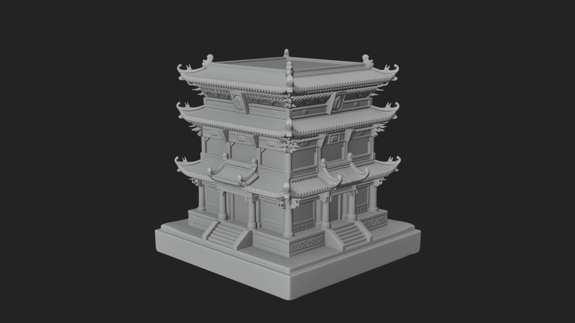 Tiered Pagoda Hall Temple Design 3 3D Print Model 3D Model