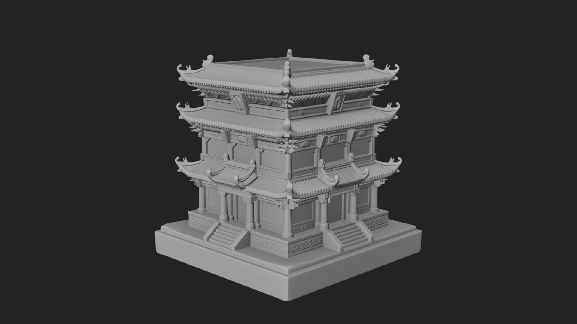 Tiered Pagoda Hall Temple Design 3 3D Print Model 3D Model