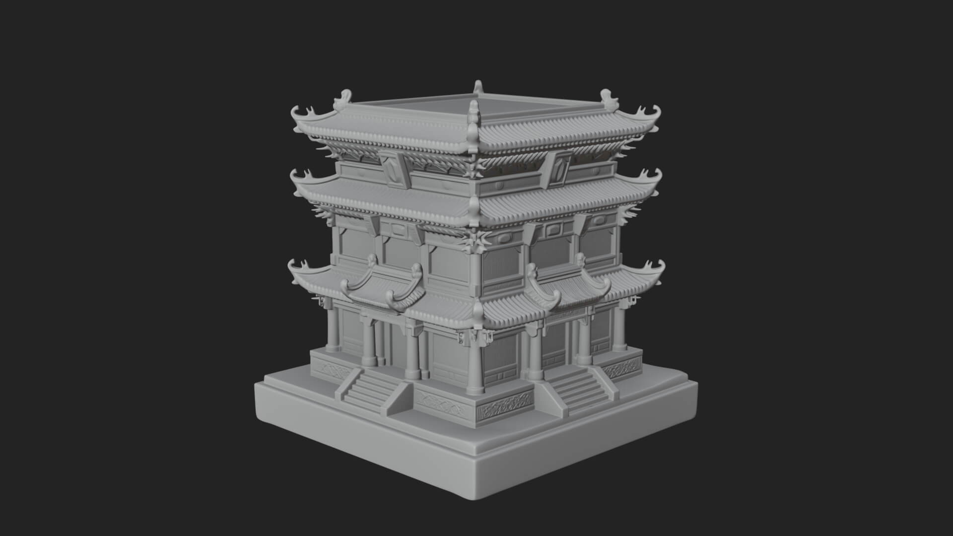Tiered Pagoda Hall Temple Design 3 3D Print Model 3D Model