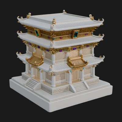 Tiered Pagoda Hall Temple Design 3 3D Print Model