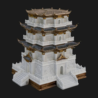 Tiered Pagoda Hall Temple Design 30 3D Print Model