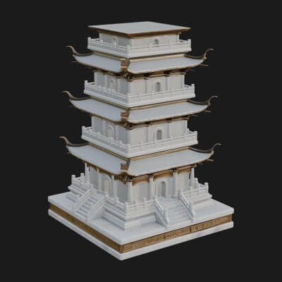 Tiered Pagoda Hall Temple Design 31 3D Print Model