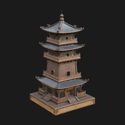 Tiered Pagoda Hall Temple Design 32 3D Print Model