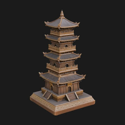 Tiered Pagoda Hall Temple Design 33 3D Print Model