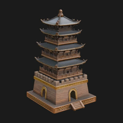 Tiered Pagoda Hall Temple Design 34 3D Print Model
