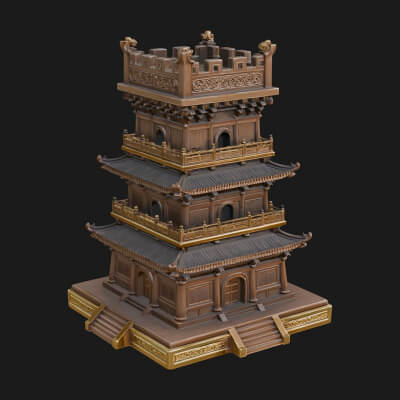 Tiered Pagoda Hall Temple Design 35 3D Print Model