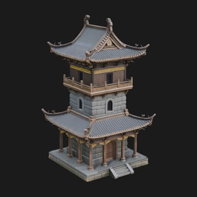 Tiered Pagoda Hall Temple Design 37 3D Print Model