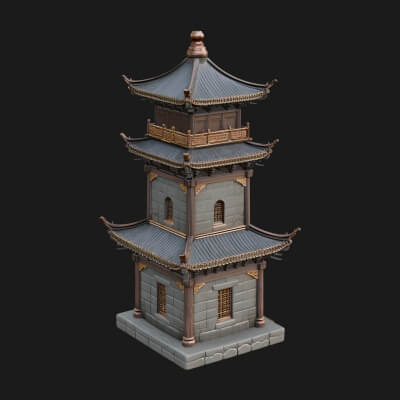 Tiered Pagoda Hall Temple Design 38 3D Print Model