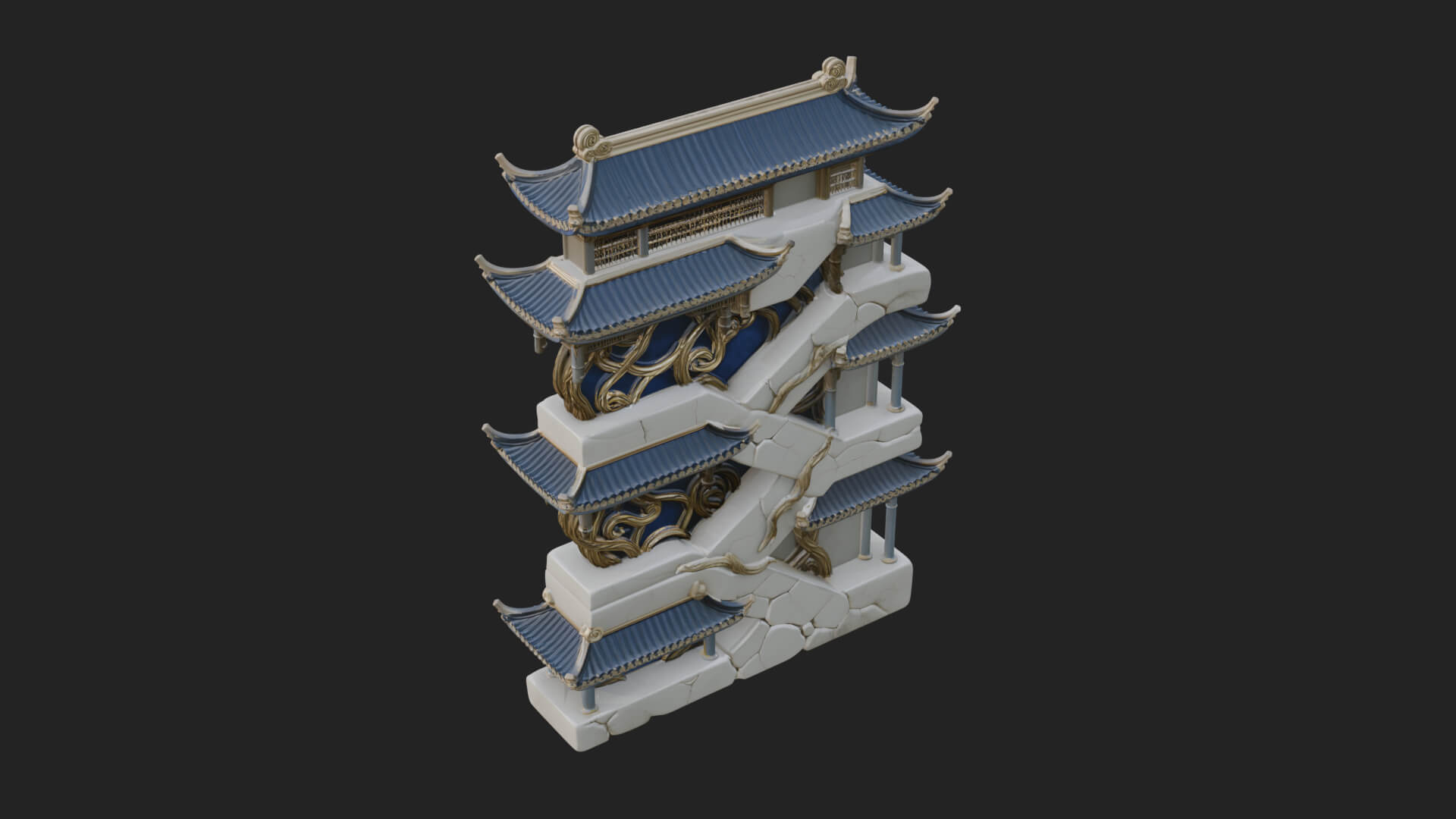 Tiered Pagoda Hall Temple Design 4 3D Print Model 3D Model