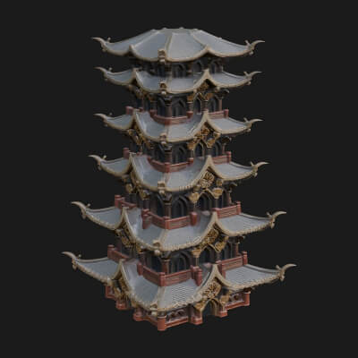 Tiered Pagoda Hall Temple Design 51 3D Print Model