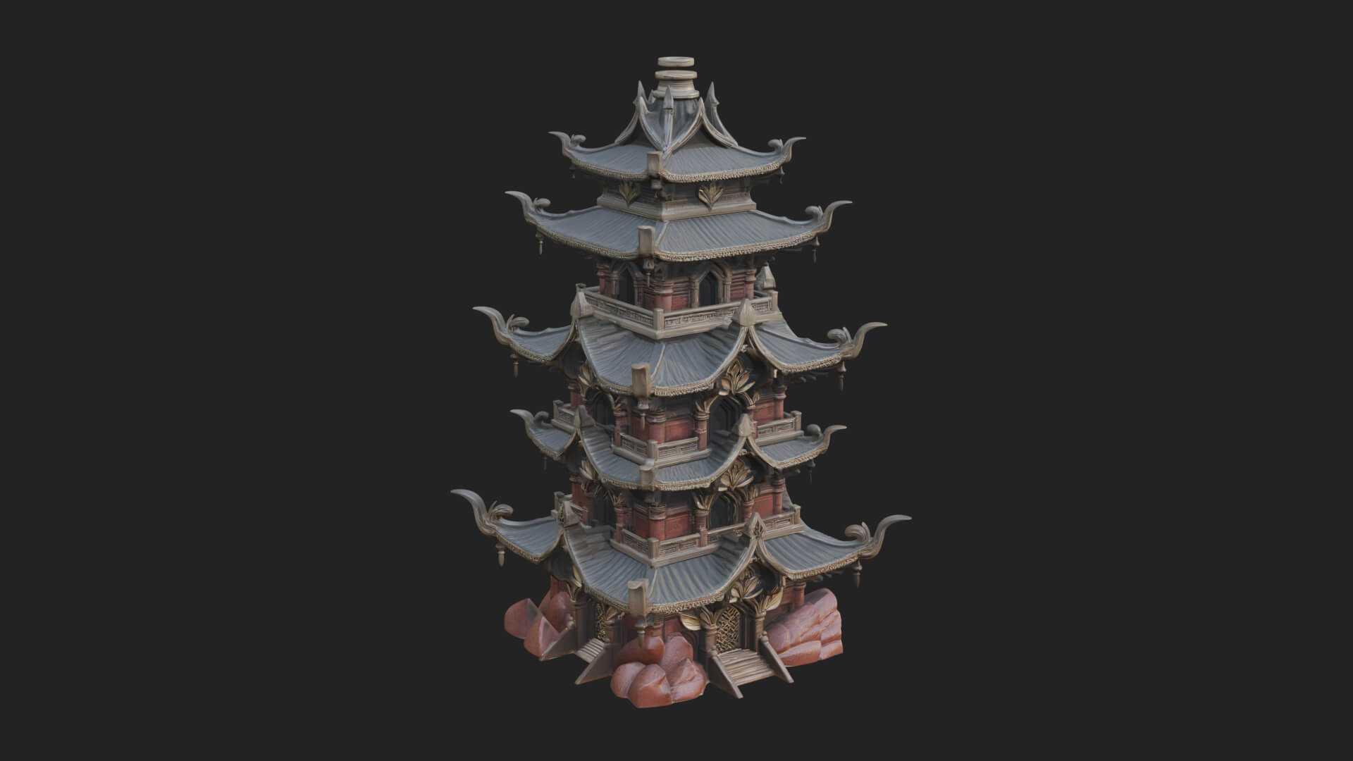Tiered Pagoda Hall Temple Design 52 3D Print Model 3D Model