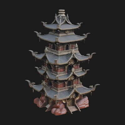 Tiered Pagoda Hall Temple Design 52 3D Print Model