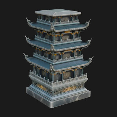 Tiered Pagoda Hall Temple Design 6 3D Print Model