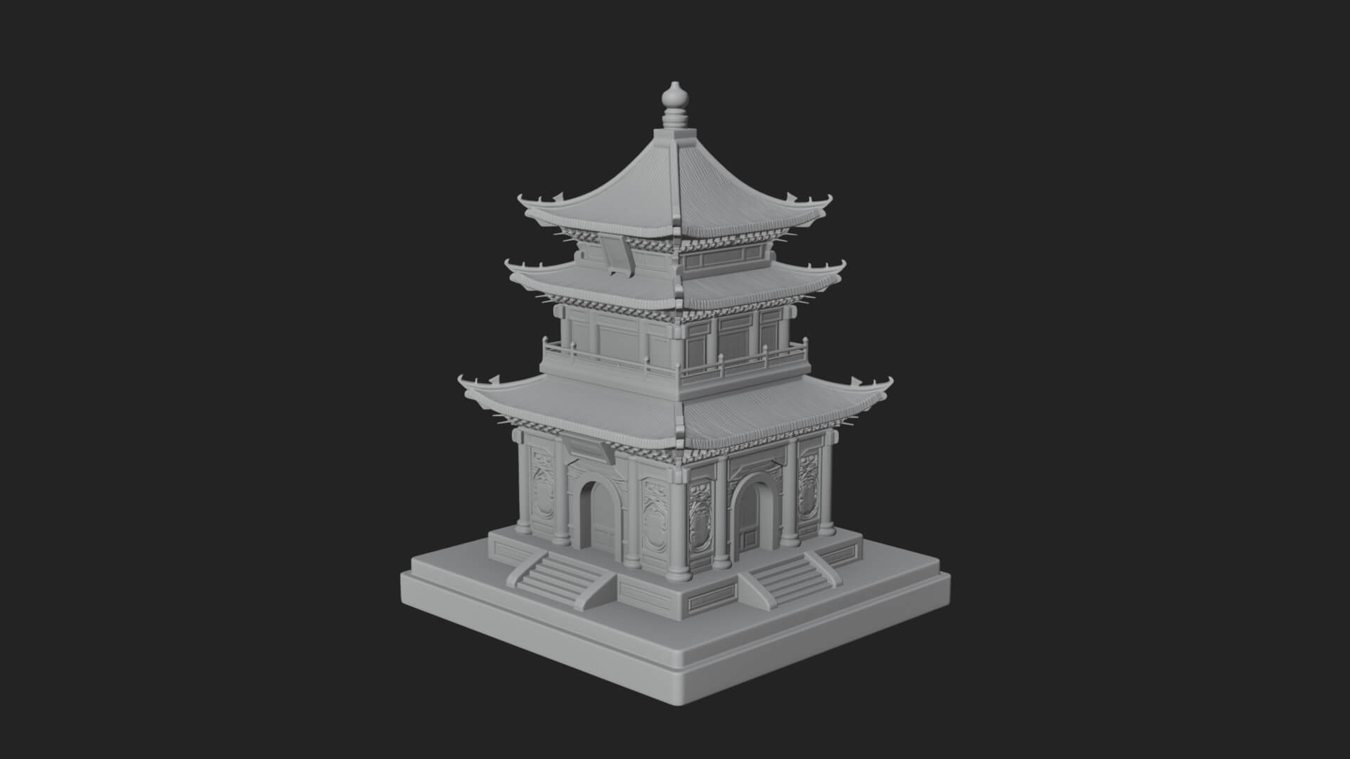 Tiered Pagoda Hall Temple Design 7 3D Print Model 3D Model