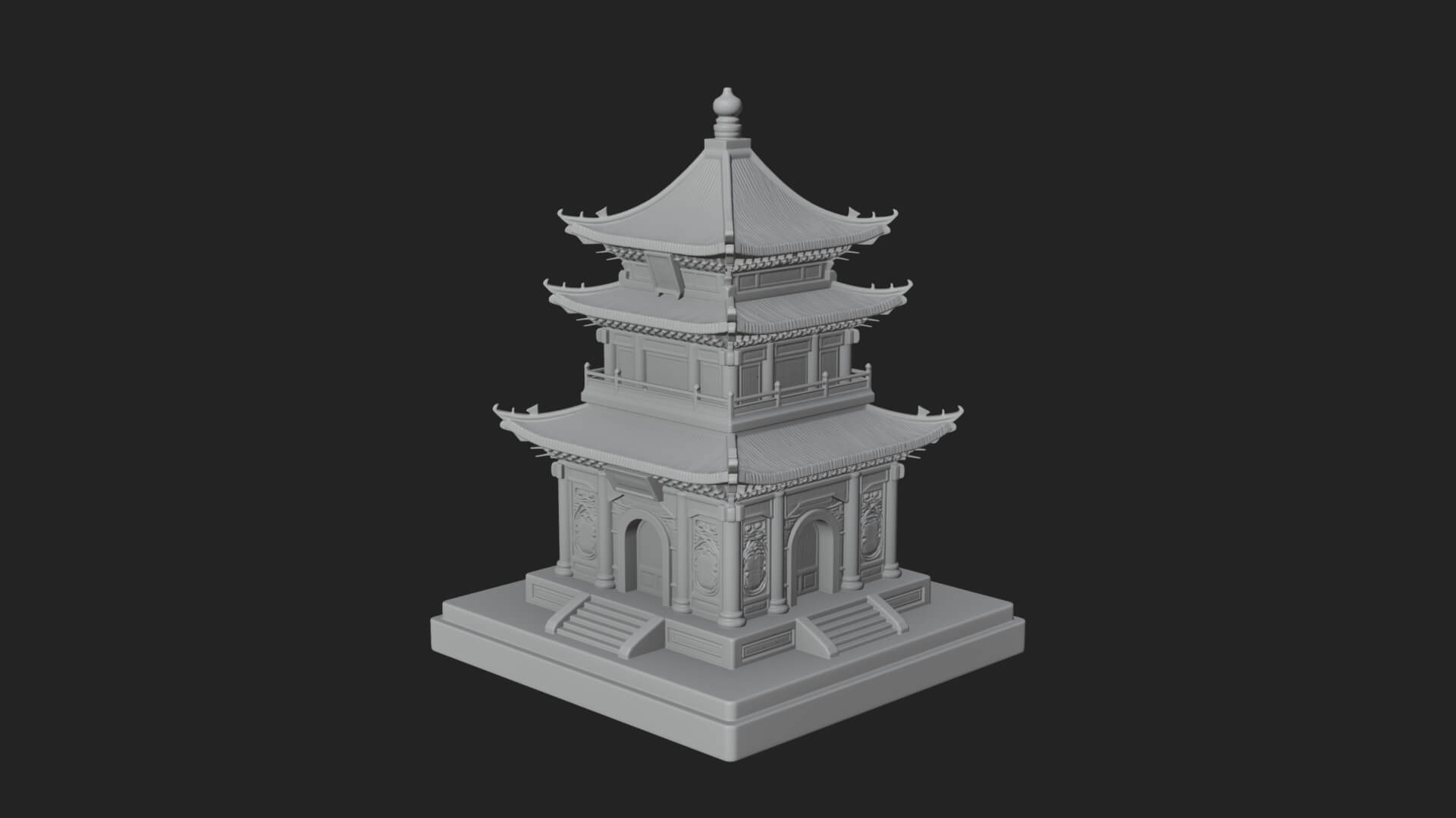 Tiered Pagoda Hall Temple Design 7 3D Print Model 3D Model